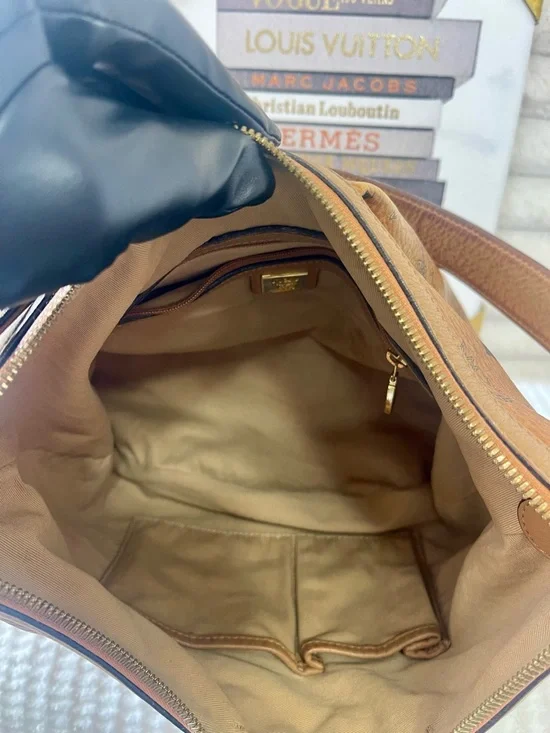 MCM Cognac Visetos Monogram Shoulder Bag - Picture 9 of 11